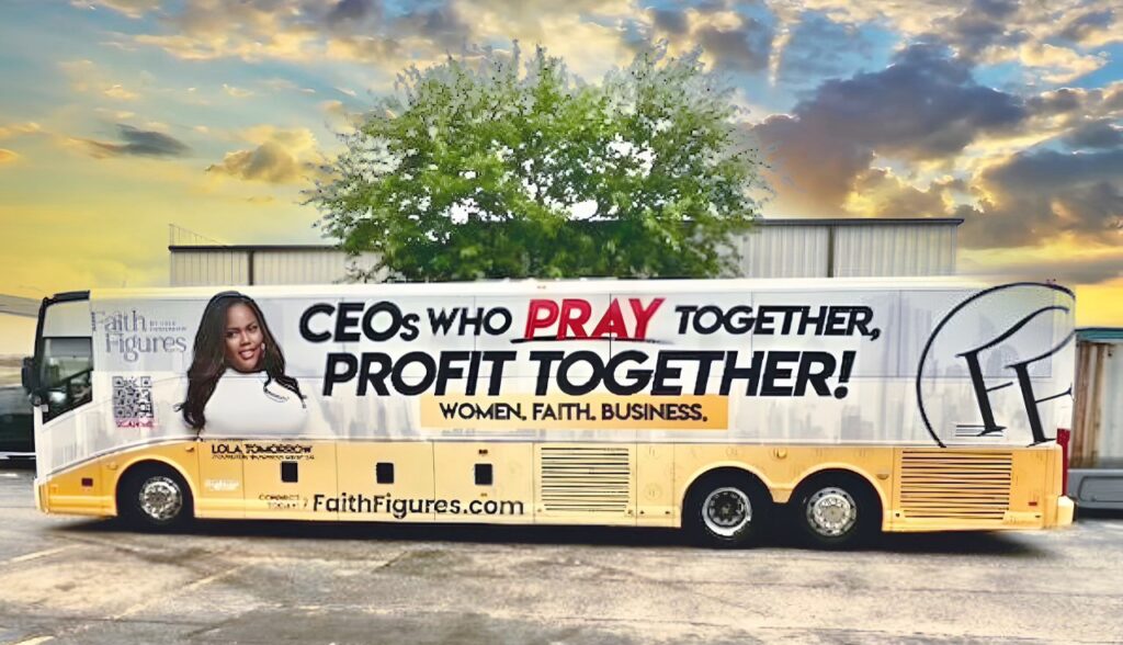 We just launched an amazing bus tour featuring a vibrant wrap for Lola, in support of faithfigures.com!