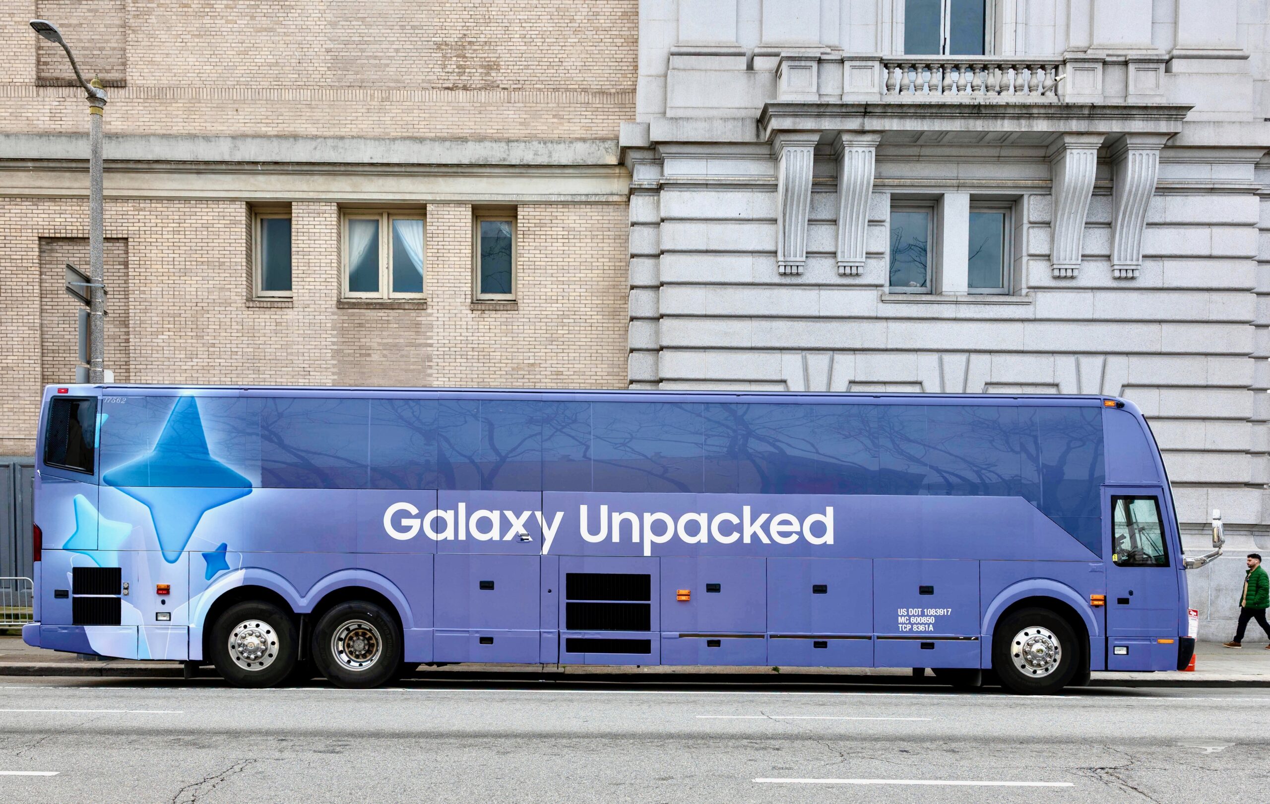 Bus Wrap Inc. full motorcoach wrap for Samsung Galaxy Unpacked in San Francisco with sleek branded graphics