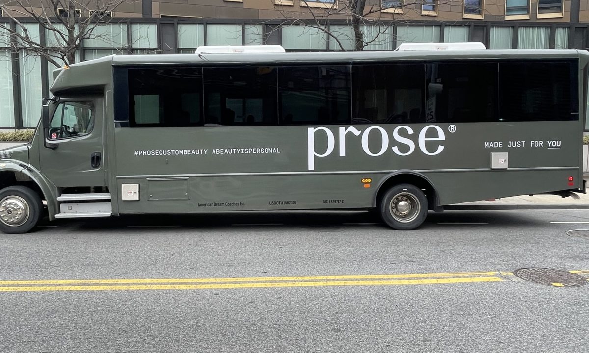 Bus Wrap Inc. shuttle bus wrap for Prose brand awareness campaign with clean modern branding