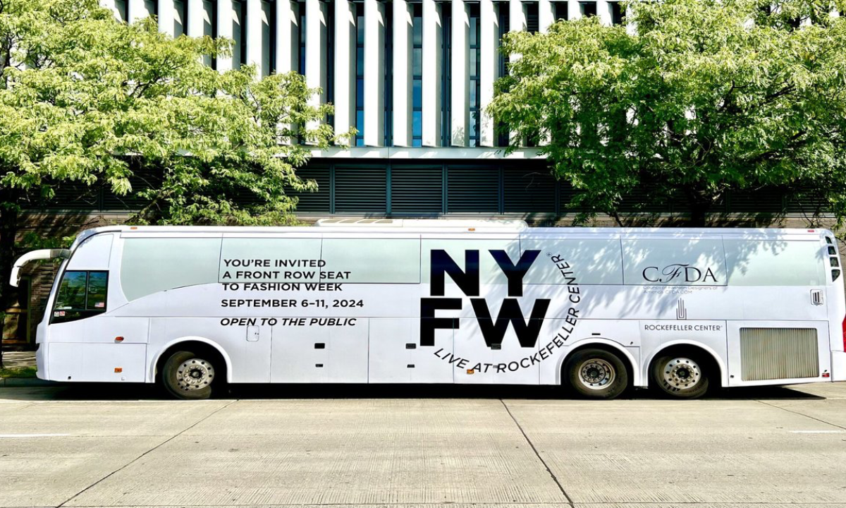 Bus Wrap Inc. full coach wrap for New York Fashion Week with sleek branded graphics