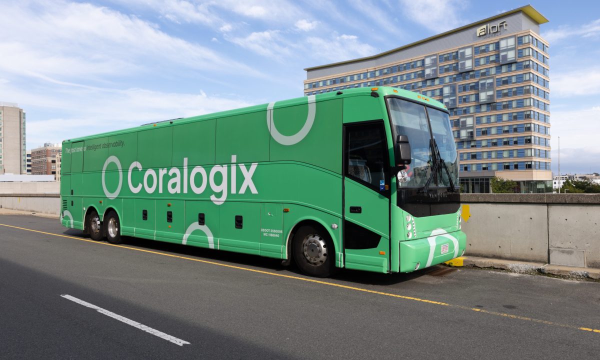 Bus Wrap Inc. full coach wrap for Coralogix in Boston with clean modern branding