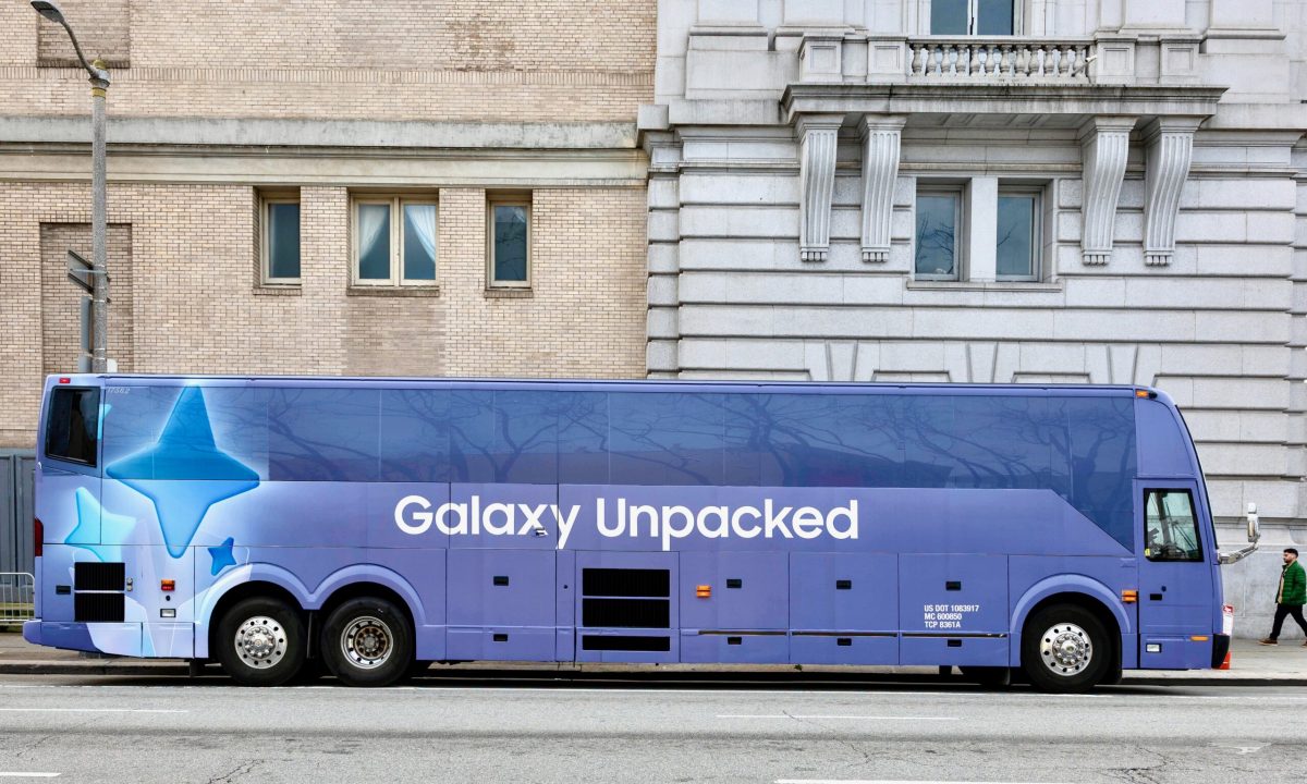 Bus Wrap Inc. full motorcoach wrap for Samsung Galaxy Unpacked in San Francisco with sleek branded graphics