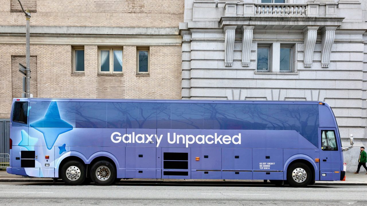Bus Wrap Inc. full motorcoach wrap for Samsung Galaxy Unpacked in San Francisco with sleek branded graphics